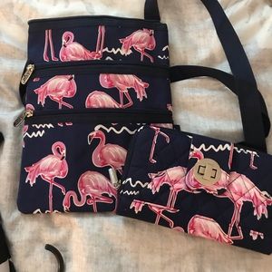 Flamingo crossbody with matching wallet
